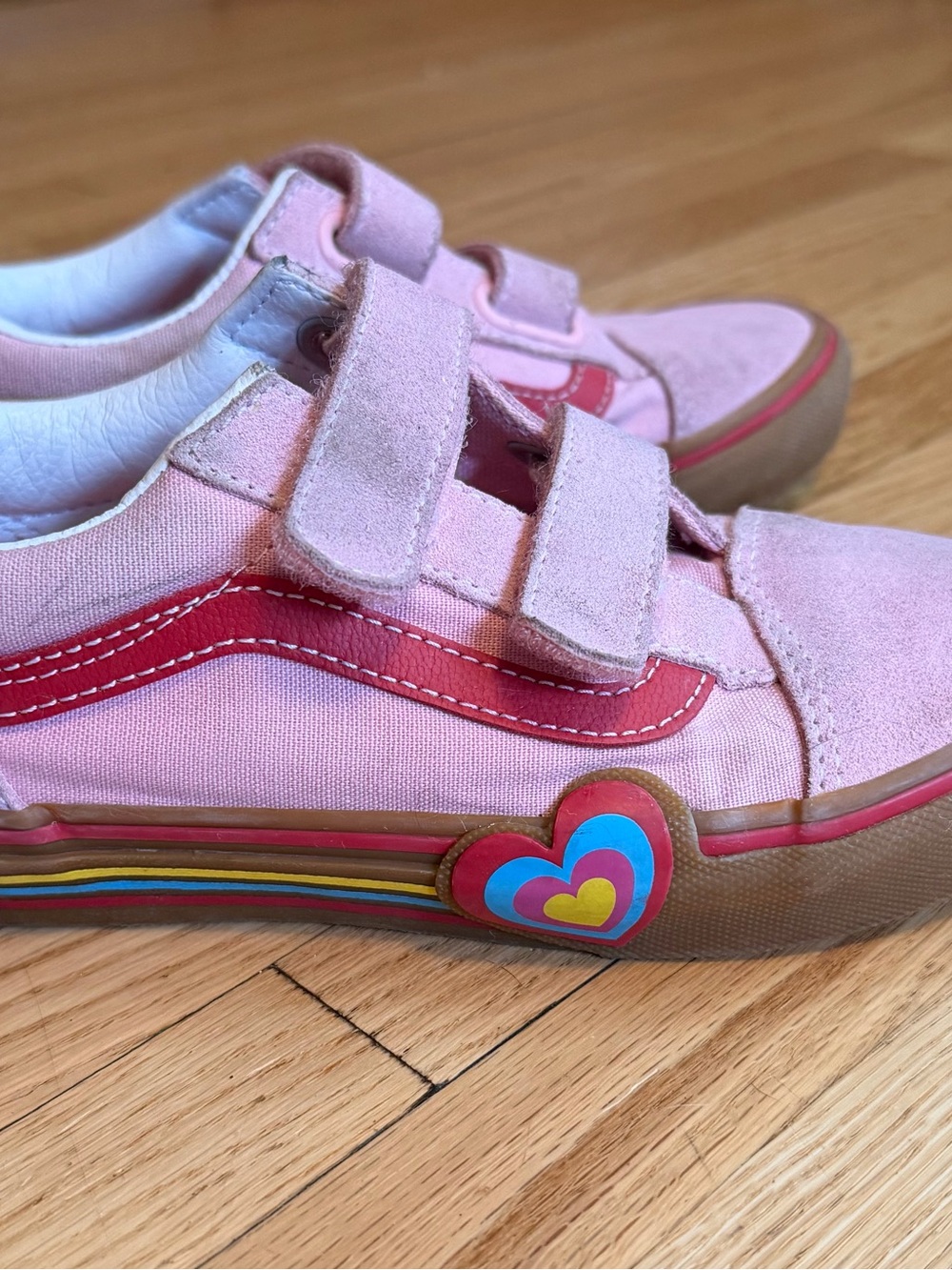 Vans Kids Pink Canvas & Suede Sneakers with Rainbow Heart Accent